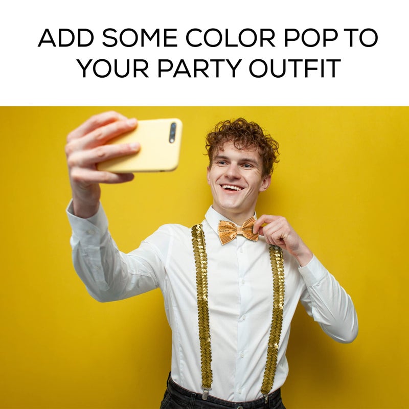 Man of Men - Premium Sequin Bow Tie & Suspenders Set (Gold) - Image 5
